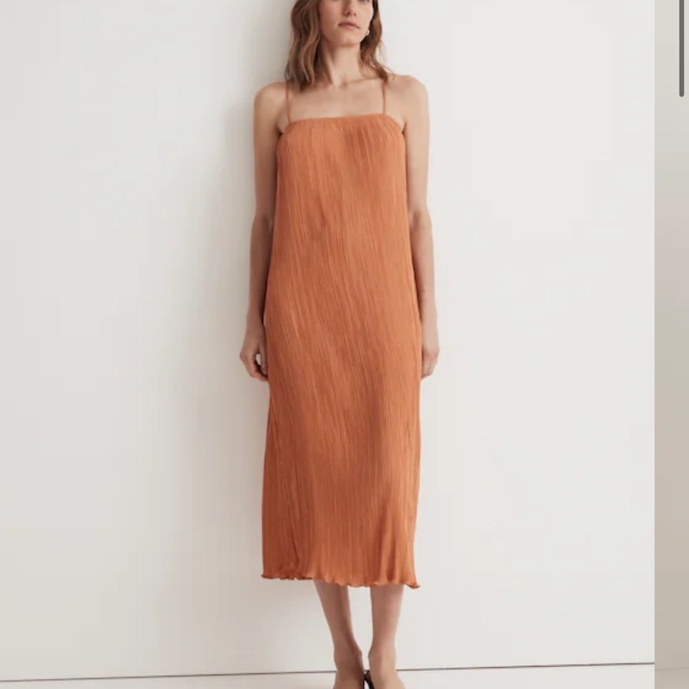 Madewell The Goldie Dress in Plissé Pleated Orange - Picture 1 of 6